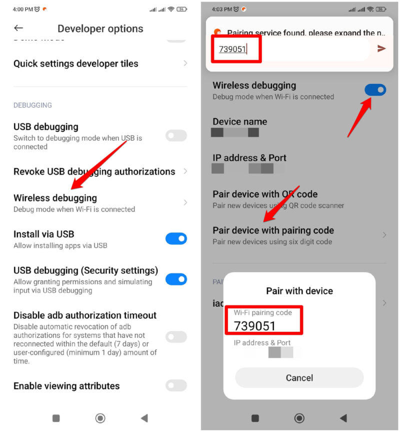 Wireless Debugging Pairing