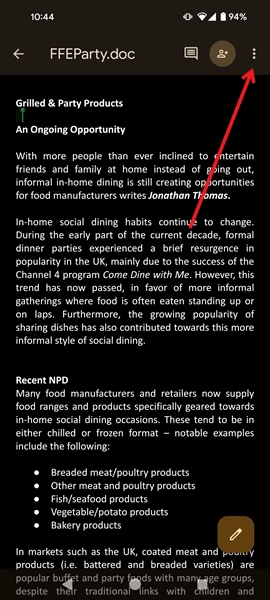 Tapping on three dots in Google Docs app. 
