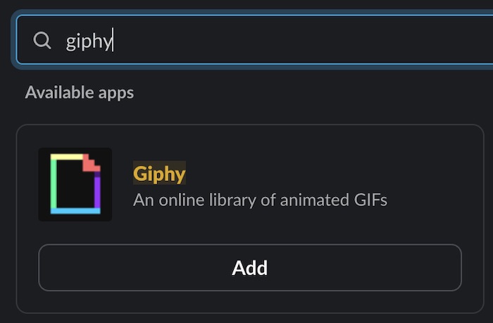 Add Giphy To Slack In The App When It Appears