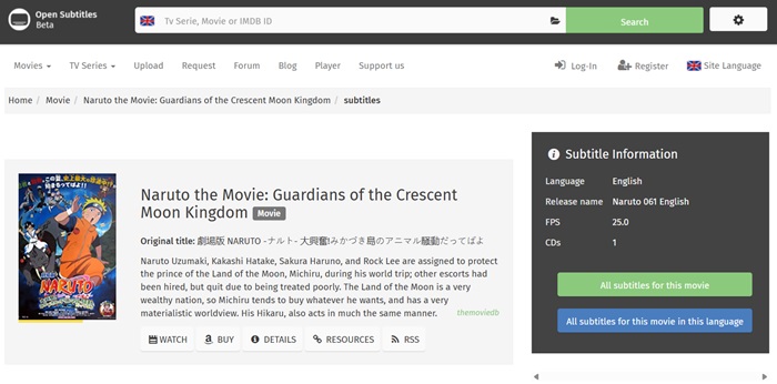 Open Subtitles, a massive collection of free SRT files.