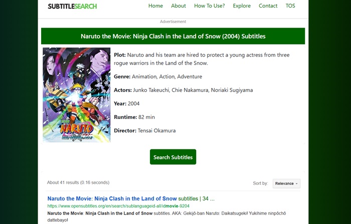 Subtitle Search, an aggregator website for anime and more.