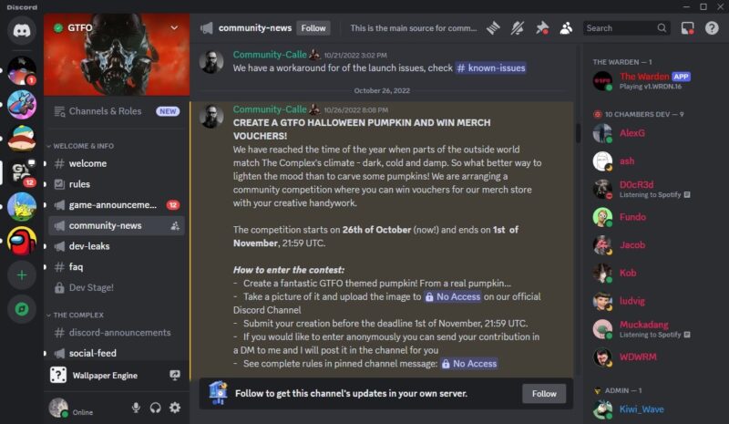 Screenshot of a Discord server window