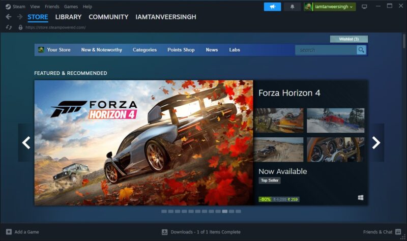 Screenshot of the Steam store window