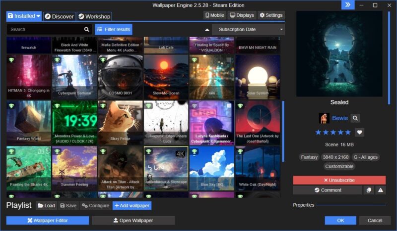 Screenshot of a Wallpaper Engine window