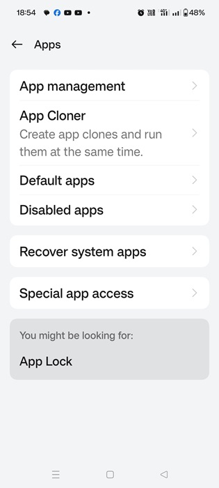 Select "App cloner" option from "Apps" settings on Android.