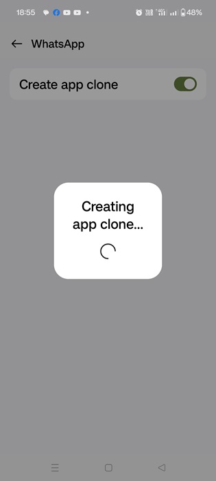 Creating a duplicate app for WhatsApp using Android phone's native App cloner feature.