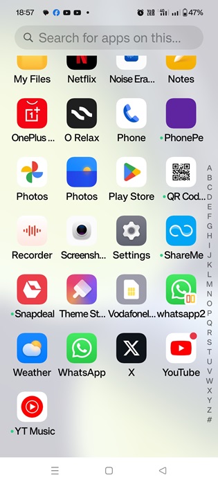 WhatsApp and its cloned duplicate app on the app drawer screen.