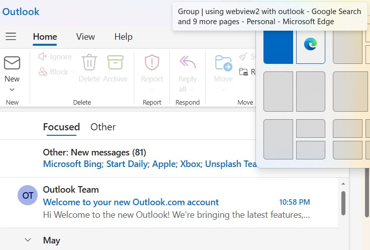 WebView example shown in Outlook, a Microsoft 365 application.