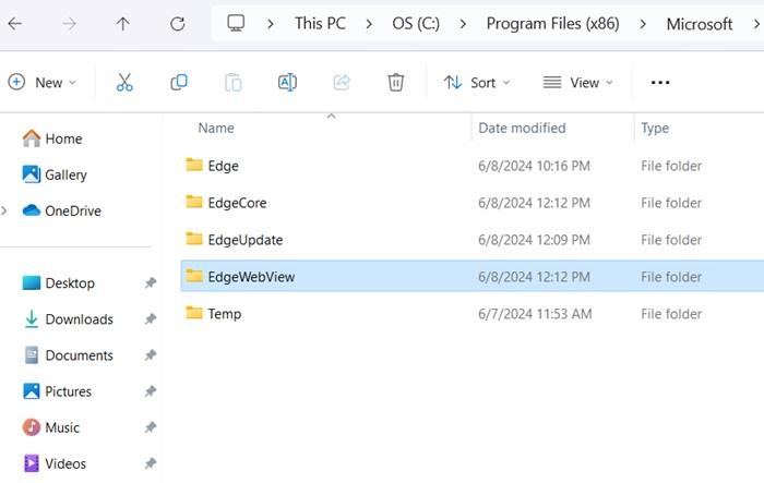 Edge WebView folder location in Windows.