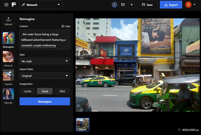 Freepik Retouch for AI image editing.