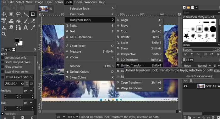 Applying GIMP's "Unified Transform" feature, a replica of Photoshop's iconic Transform feature.
