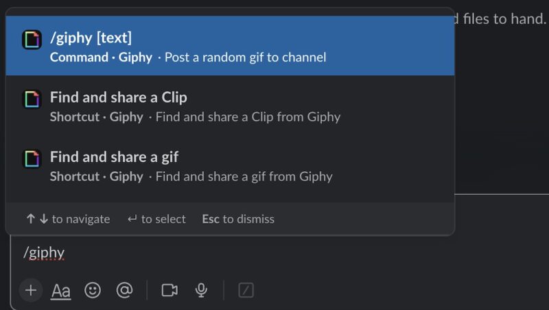 Look for Giphy in Slack After Integrating