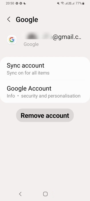 "Remove account" in Gmail App on Android.
