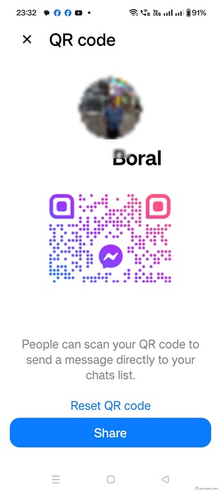 Share Facebook contact using QR code.