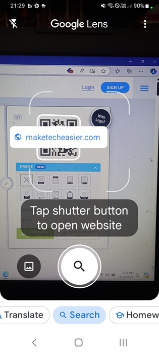 Analyzing QR code using Google Lens.