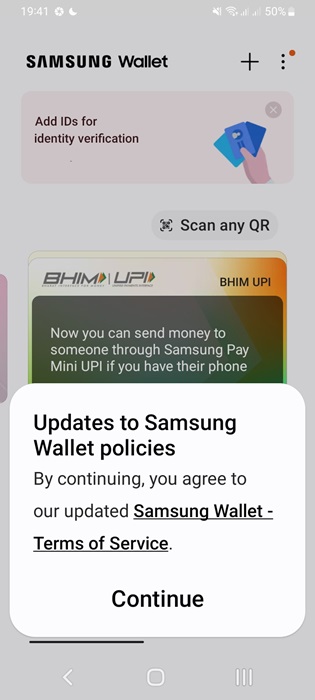 Using the "Scan any QR" option in Samsung Wallet.