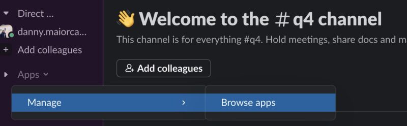 Select Browse apps in the Slack app