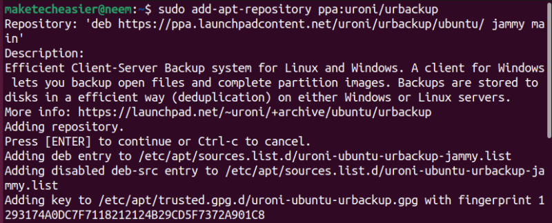 Add UrBackup server PPA Repository in Ubuntu