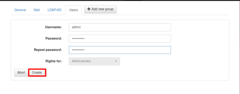 provide admin password and click on Create button to create admin account.