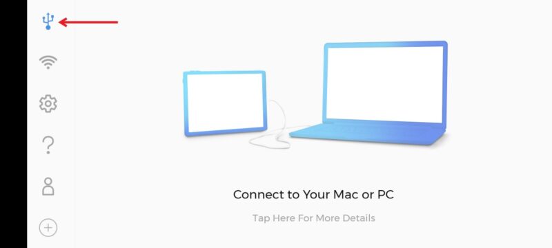 Tapping on Wired option in Duet Display app on Android. 