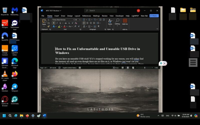 Viewing Windows screen on Android tablet.