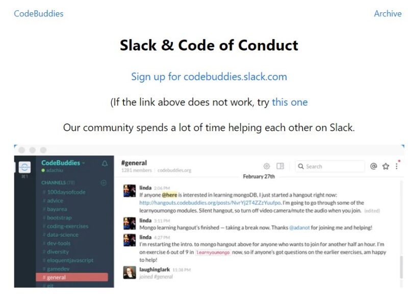 Invitation page to join CodeBuddies Slack workspace.
