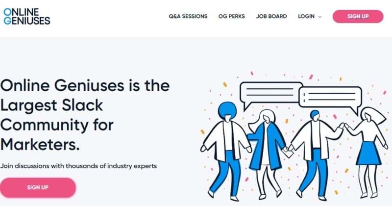 Sign up page for the Slack workspace Online Geniuses. 