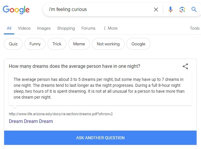 Learning from Google Easter eggs with I'm feeling curious.