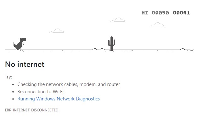 Playing the Dinosaur game while offline in Chrome.