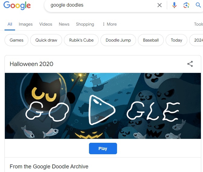 Finding a random doodle game on Google.