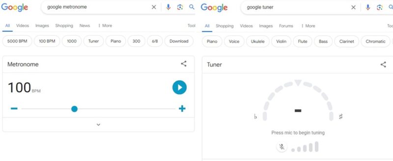 Using the Google Easter egg tuner and metronome.