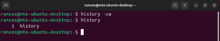 A terminal showing a cleared history for the current shell session.