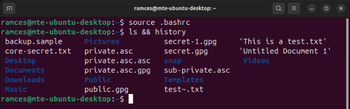 A terminal showing a completely clear Bash history file and cache.