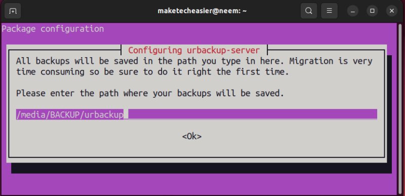Configure path where backup data will be saved. 