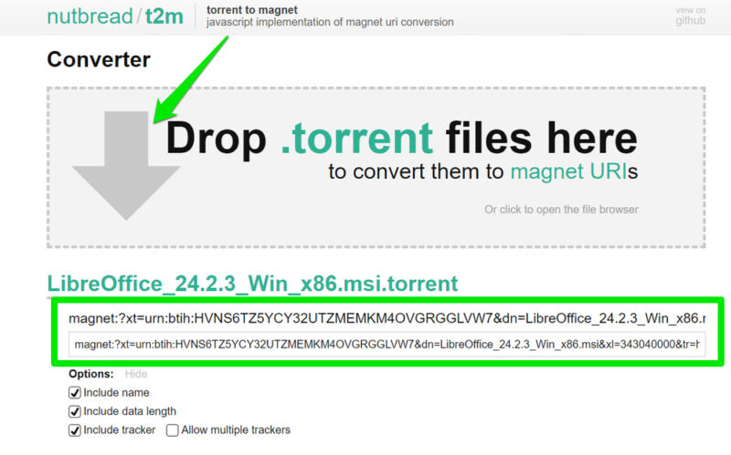 Use nutbread to convert torrent file To magnet link