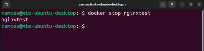 A terminal showing the output of the docker stop command.