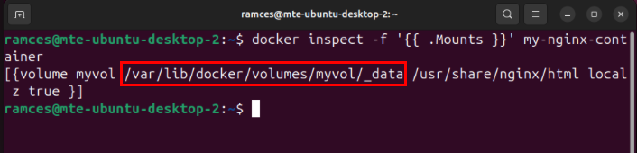 A terminal highlighting the imported volume data to the new machine.