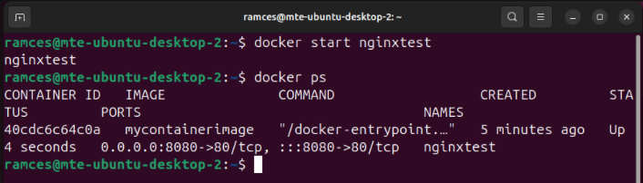 A terminal showing the process of starting a new container and confirming that it's working properly.