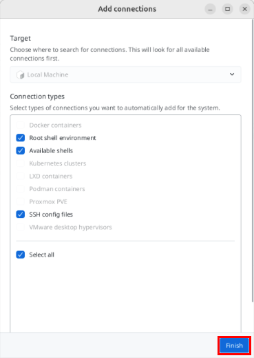 A screenshot showing you the summary of the diffrent services that XPipe will listen for.