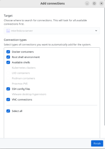 A screenshot showing the different services that XPipe will listen to on the remote server.