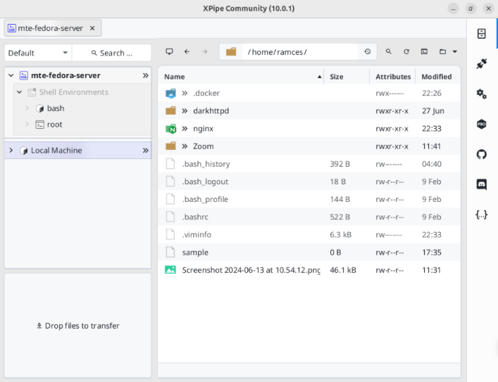A screenshot showing the remote user's home directory.