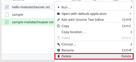 A screenshot highlighting the location of the "Delete" context menu item.