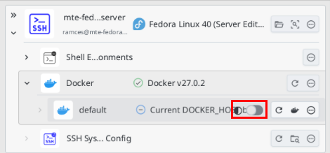 A screenshot highlighting the location of the toggle switch for the Docker daemon.
