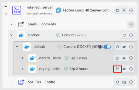 A screenshot showing the location of the Folder icon for the target Docker container.
