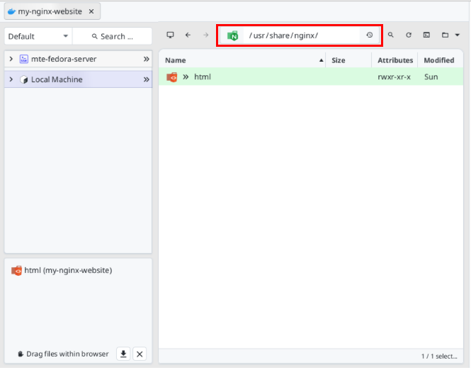 A screenshot highlighting the location of the remote file manager's address bar.