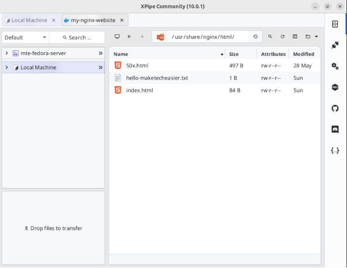 A screenshot showing arbitrary files being transferred inside a Docker container.