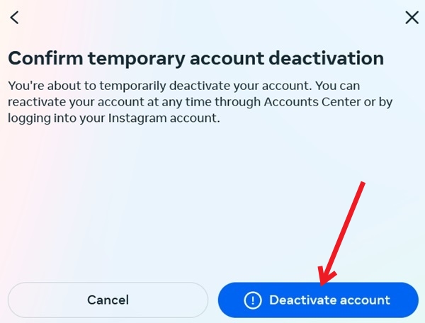 Pressing "Deactivate account" button to complete deactivation.