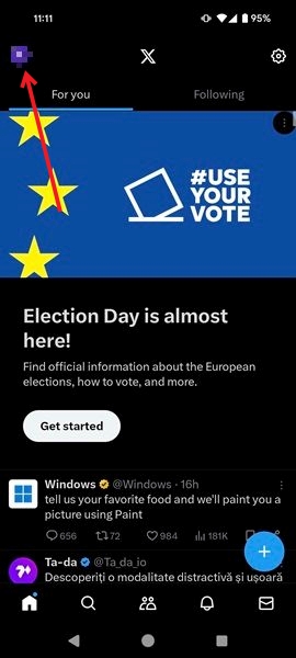 Tapping on profile picture in Twitter app. 