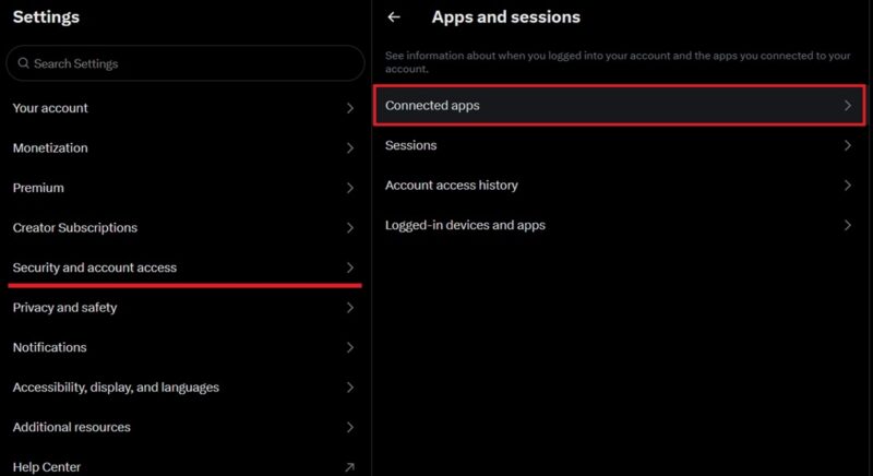 Clicking on "Connected apps" option in Twitter for PC Settings.