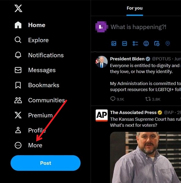 Clicking More button in Twitter on PC.